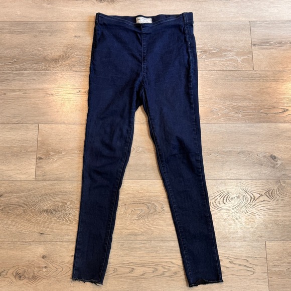 Free People Denim Leggings Raw Hem Dark Wash Pull On Stretch Womens Size 28 - Picture 1 of 9